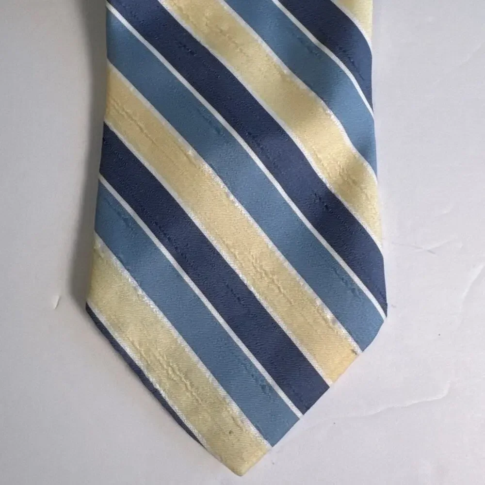 Sears The Men's Store Vintage Blue Yellow Stripe Retro Tie Textured Polyester